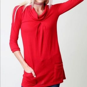 Cow neck solid top with pocket